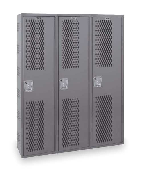 Wardrobe Locker, 36 in W, 12 in D, 72 in H, (1) Tier, (3) Wide, Dark Gray