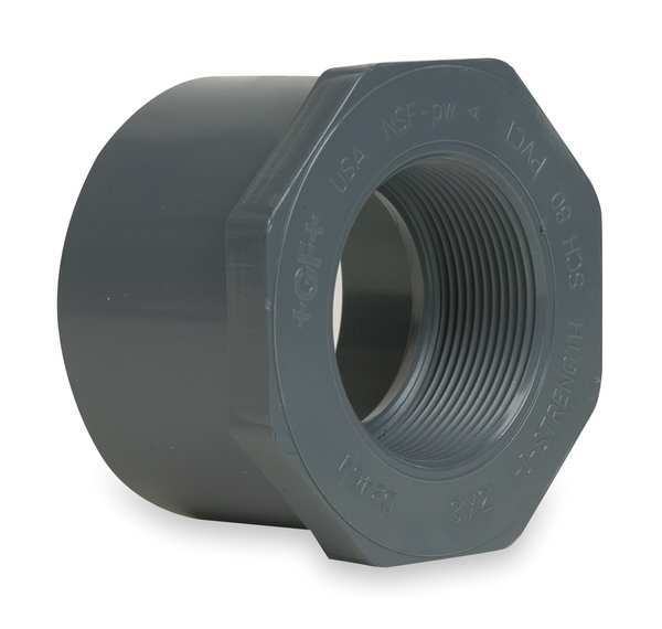 PVC Reducing Bushing, Spigot x FNPT, 2 in x 1 in Pipe Size