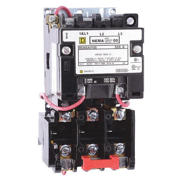 Nonreversing Magnetic Motor Starter, No Enclosure NEMA Rating, 240V AC, 2 Poles