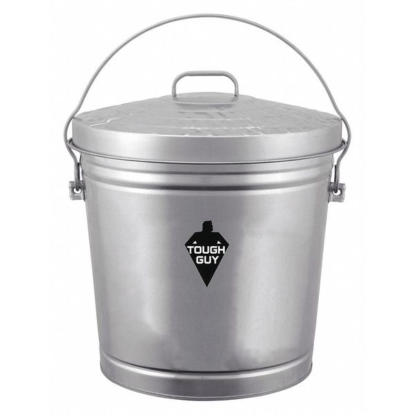 10 gal Round Trash Can, Silver, Galvanized steel