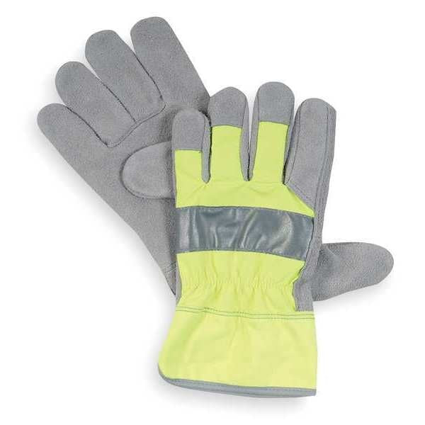Leather Gloves, Cowhide, High Visibility Lime, S, PR