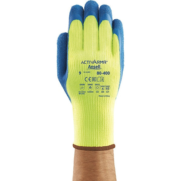 Hi-Vis Cut Resistant Coated Gloves, A3 Cut Level, Natural Rubber Latex, S, 1 PR