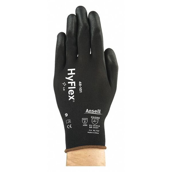 Polyurethane Coated Gloves, Palm Coverage, Black, S, PR