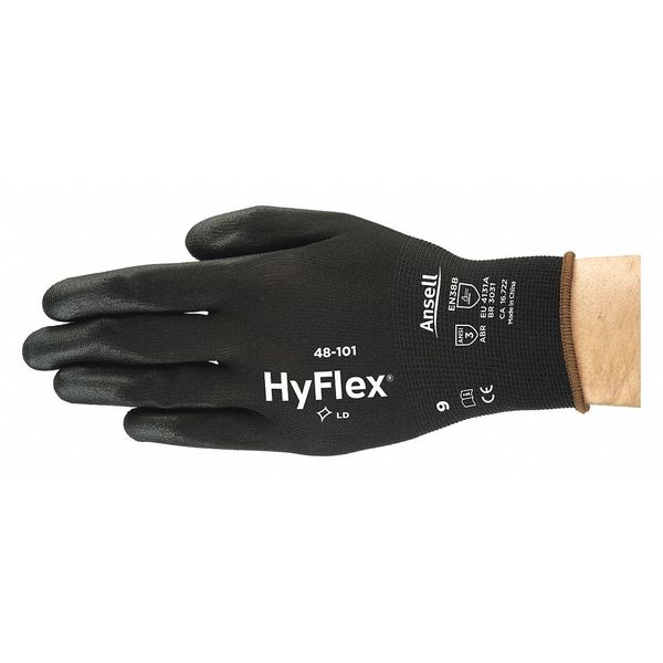 Polyurethane Coated Gloves, Palm Coverage, Black, M, PR