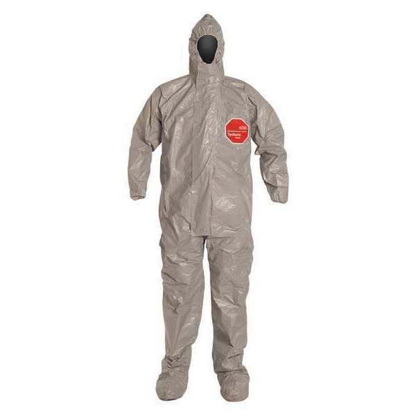 Hooded Chemical Resistant Coveralls, Gray, Zipper