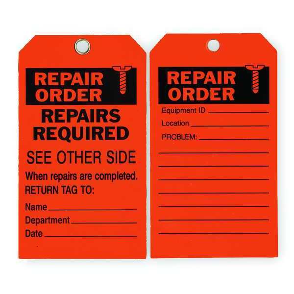 Rpr Ord Tag, 7 x 4 In, Bk/R, ISO 9001, PK10