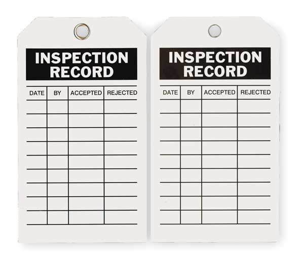 Inspection Tag, 7 x 4 In, Bk/Wht, Met, PK10