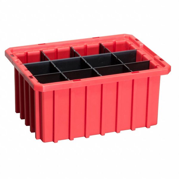 Divider Box, Red, Industrial Grade Polymer, 10 7/8 in L, 8 1/4 in W, 5 in H