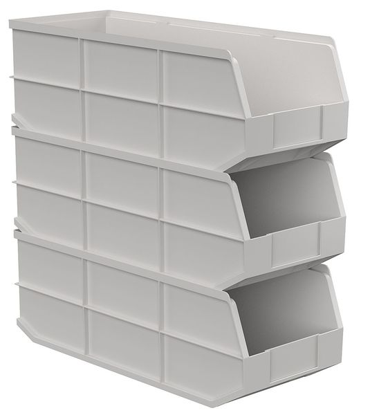 Shelf Storage Bin, Beige, Plastic, 20 1/2 in L x 8 1/4 in W x 7 in H, 60 lb Load Capacity