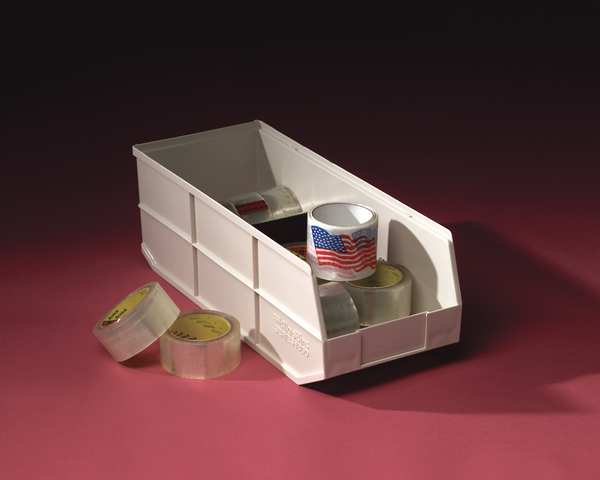 Shelf Storage Bin, Beige, Plastic, 20 1/2 in L x 8 1/4 in W x 7 in H, 60 lb Load Capacity