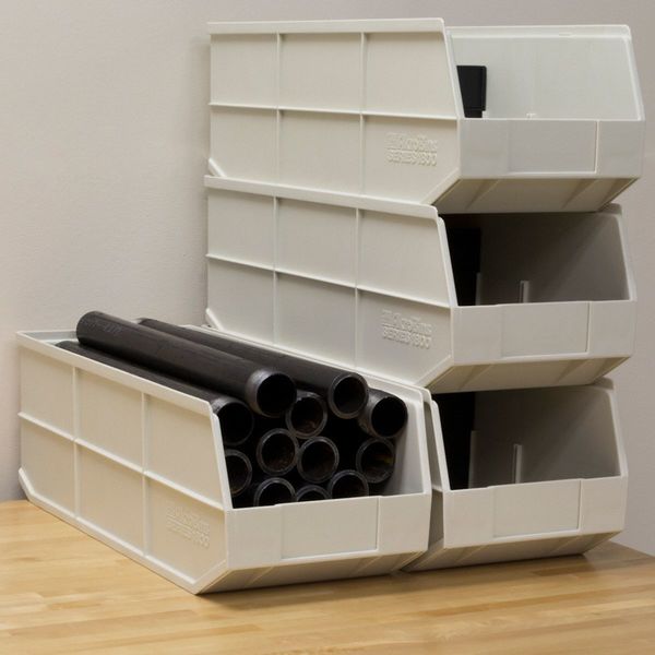 Shelf Storage Bin, Beige, Plastic, 20 1/2 in L x 11 in W x 7 in H, 75 lb Load Capacity