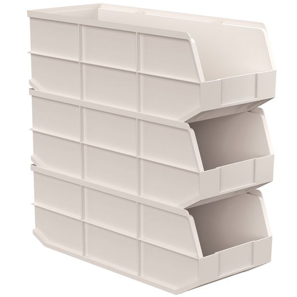Shelf Storage Bin, Beige, Plastic, 20 1/2 in L x 11 in W x 7 in H, 75 lb Load Capacity