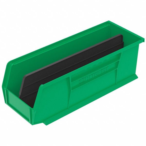 Hang & Stack Storage Bin, Green, Plastic, 14 3/4 in L x 5 1/2 in W x 5 in H, 50 lb Load Capacity