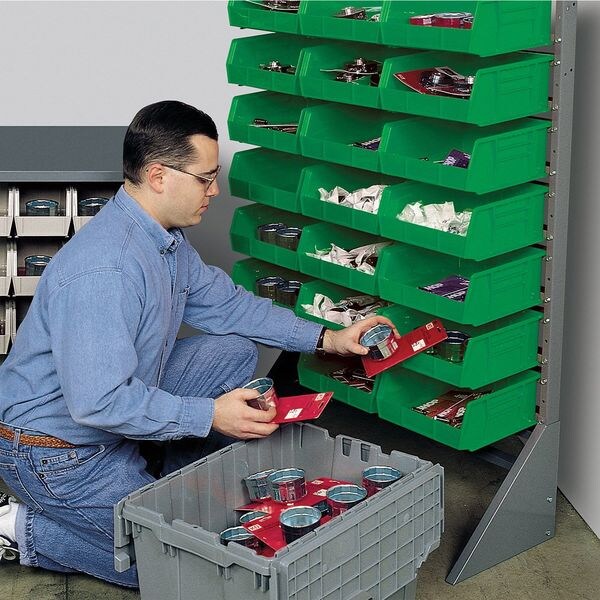 Hang & Stack Storage Bin, Green, Plastic, 10 7/8 in L x 11 in W x 5 in H, 50 lb Load Capacity