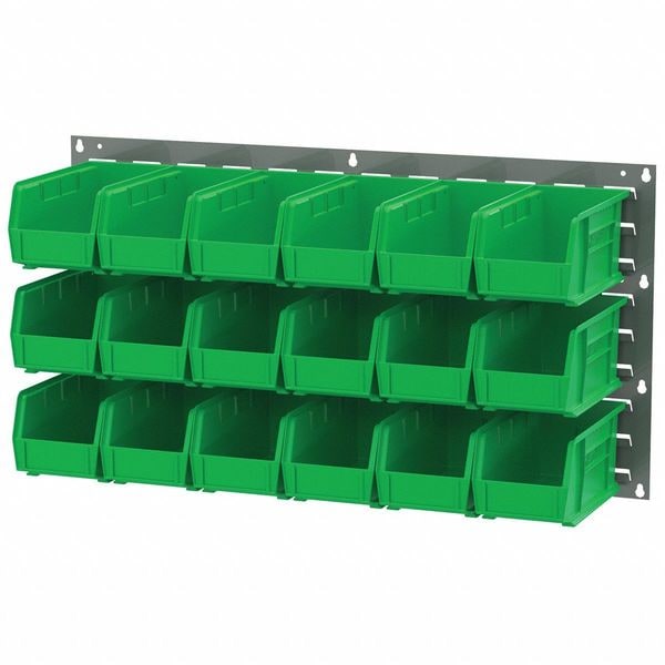 Hang & Stack Storage Bin, Green, Plastic, 10 7/8 in L x 5 1/2 in W x 5 in H, 30 lb Load Capacity