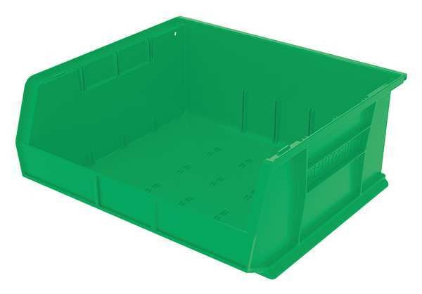 Hang & Stack Storage Bin, Green, Plastic, 14 3/4 in L x 16 1/2 in W x 7 in H, 75 lb Load Capacity