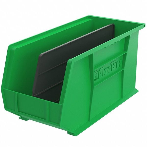 Hang & Stack Storage Bin, Green, Plastic, 18 in L x 8 1/4 in W x 9 in H, 60 lb Load Capacity