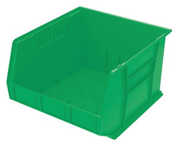 Hang & Stack Storage Bin, Green, Plastic, 18 in L x 16 1/2 in W x 11 in H, 75 lb Load Capacity