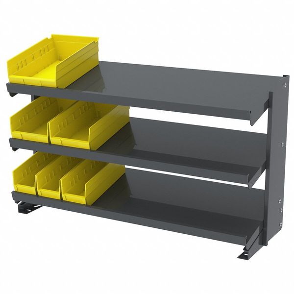 Steel Bench Pick Rack, 36 in W x 25 in H x 12 in D, 3 Shelves, Gray