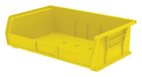 Hang & Stack Storage Bin, Yellow, Plastic, 10 7/8 in L x 16 1/2 in W x 5 in H, 60 lb Load Capacity