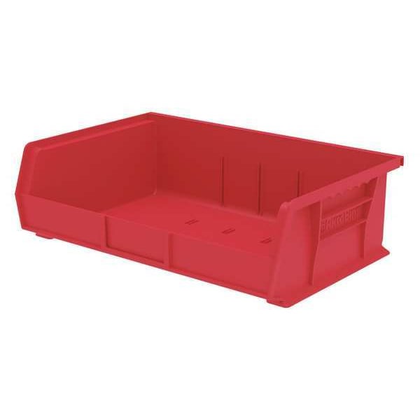 Hang & Stack Storage Bin, Red, Plastic, 10 7/8 in L x 16 1/2 in W x 5 in H, 60 lb Load Capacity