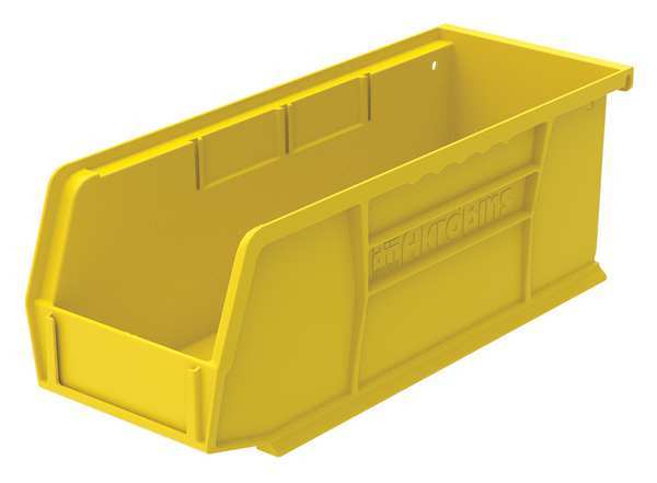Hang & Stack Storage Bin, Yellow, Plastic, 10 7/8 in L x 4 1/8 in W x 4 in H, 30 lb Load Capacity