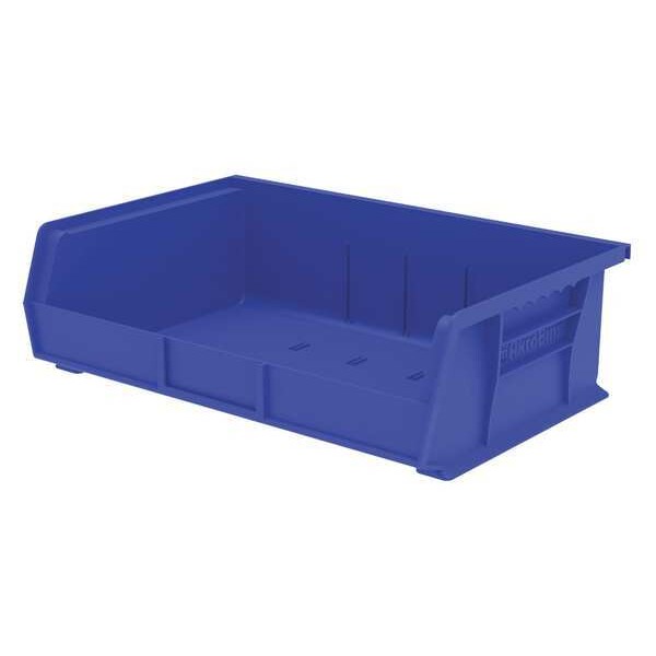 Hang & Stack Storage Bin, Blue, Plastic, 10 7/8 in L x 16 1/2 in W x 5 in H, 60 lb Load Capacity