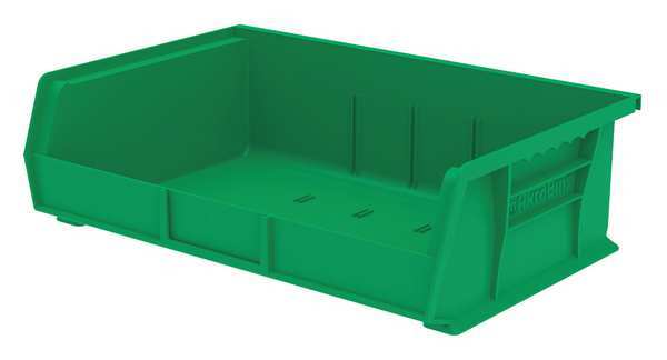Hang & Stack Storage Bin, Green, Plastic, 10 7/8 in L x 16 1/2 in W x 5 in H, 60 lb Load Capacity