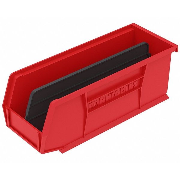 Hang & Stack Storage Bin, Red, Plastic, 10 7/8 in L x 4 1/8 in W x 4 in H, 30 lb Load Capacity