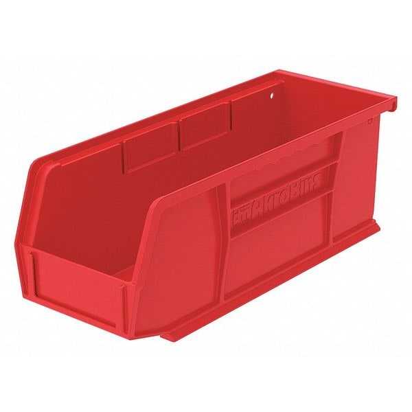 Hang & Stack Storage Bin, Red, Plastic, 10 7/8 in L x 4 1/8 in W x 4 in H, 30 lb Load Capacity