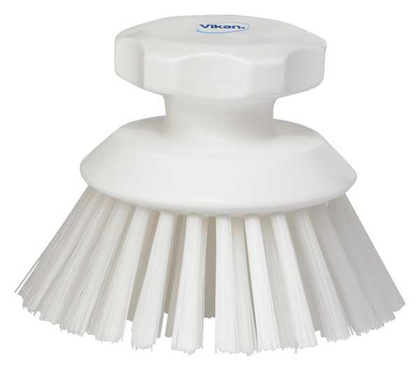 3 3/4 in W Scrub Brush, Stiff, 3 in L Handle, 3 3/4 in L Brush, White, Plastic, 5 in L Overall
