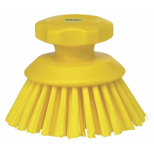 3 3/4 in W Scrub Brush, Stiff, 3 in L Handle, 3 3/4 in L Brush, Yellow, Plastic, 5 in L Overall