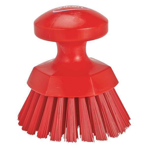3 3/4 in W Scrub Brush, Stiff, 3 in L Handle, 3 3/4 in L Brush, Red, Plastic, 5 in L Overall