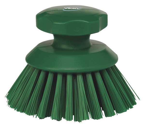 3 3/4 in W Scrub Brush, Stiff, 3 in L Handle, 3 3/4 in L Brush, Green, Plastic, 5 in L Overall