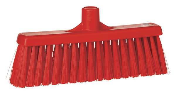 12 in Sweep Face Broom Head, Stiff, Synthetic, Red