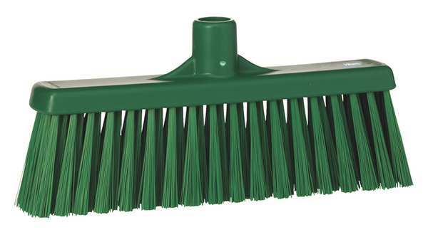 12 in Sweep Face Broom Head, Stiff, Synthetic, Green