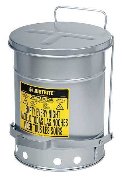 Oily Waste Can, 14 Gal., Steel, Silver