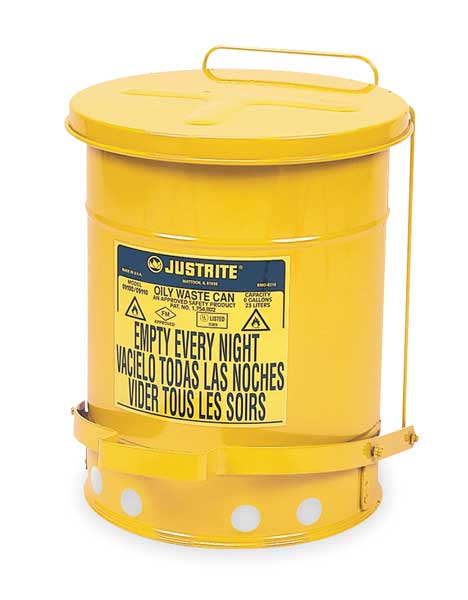 Oily Waste Can, 6 Gal., Steel, Yellow