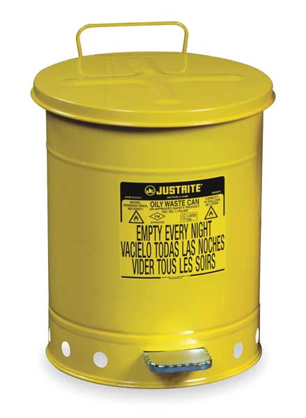 Oily Waste Can, 10 Gal., Steel, Yellow