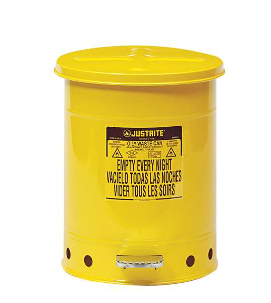 Oily Waste Can, 14 Gal., Steel, Yellow