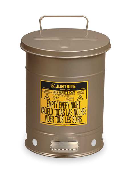 Oily Waste Can, 14 Gal., Steel, Silver