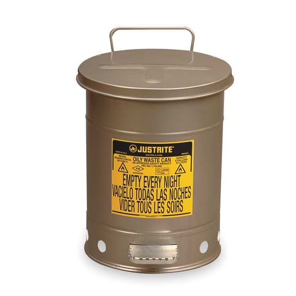 Oily Waste Can, 21 Gal., Steel, Silver