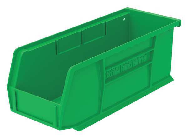 Hang & Stack Storage Bin, Green, Plastic, 10 7/8 in L x 4 1/8 in W x 4 in H, 30 lb Load Capacity