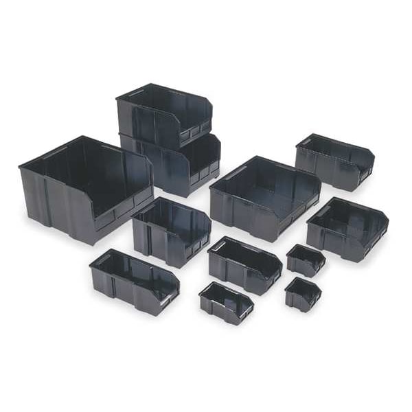 Hang & Stack Storage Bin, Black, Polypropylene, 16 in L x 11 in W x 8 in H, 75 lb Load Capacity