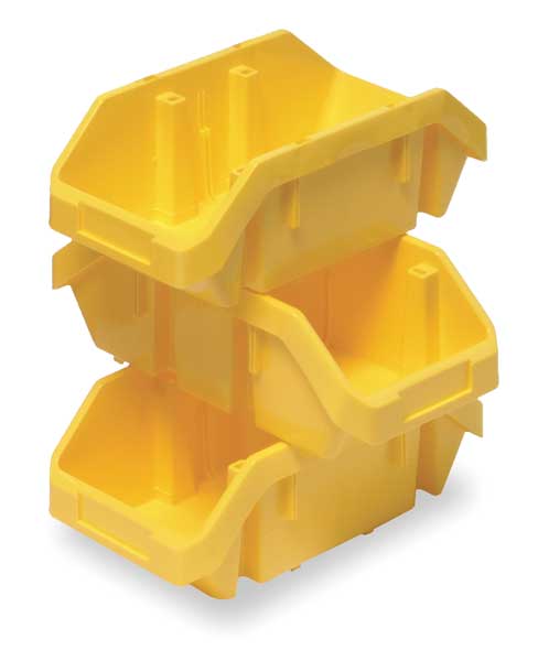 Cross Stacking Storage Bin, Yellow, Plastic, 6 5/8 in W x 5 in H, 75 lb Load Capacity