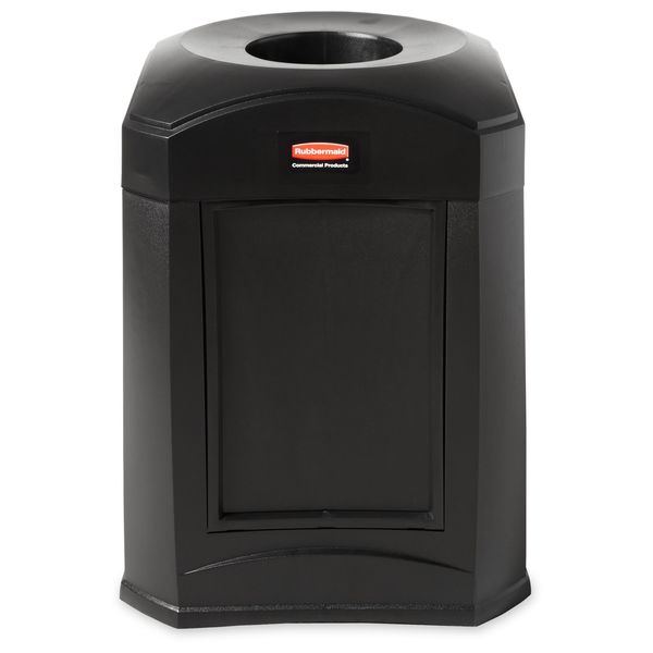35 gal Square Trash Can, Black, 24 in Dia, None, Plastic