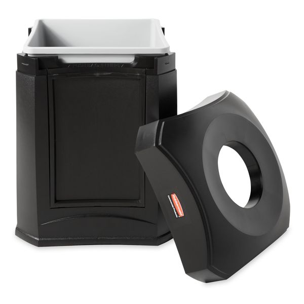 35 gal Square Trash Can, Black, 24 in Dia, None, Plastic