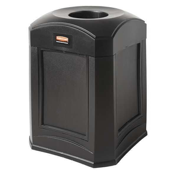 35 gal Square Trash Can, Black, 24 in Dia, None, Plastic