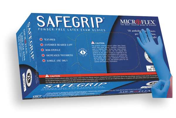 Exam Gloves, Natural Rubber Latex, Powder Free, Blue, S, 50 PK
