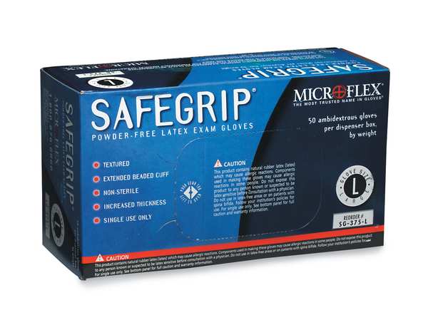 Exam Gloves, Natural Rubber Latex, Powder Free, Blue, S, 50 PK